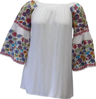Velzera Womens Floral Embroidered Off The Shoulder Dress In White