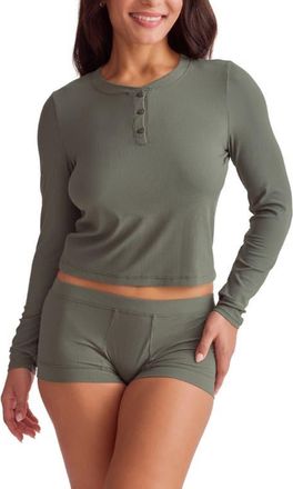 Fleur't Henley Crop Pajama Top in Thyme Rib at Nordstrom, Size X-Large