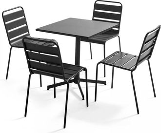 Oviala Mesa de jard&iacute;n cuadrada y conjunto de 4 sillas en antracita