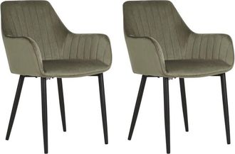 Beliani Beliani - Moderno conjunto de 2 sillas de comedor de terciopelo puntadas verticales patas de metal retro glamour verde oliva Wellston