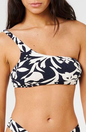 Rip Curl Topanga Geo Crop One-Shoulder Bikini Top in Black at Nordstrom, Size X-Small