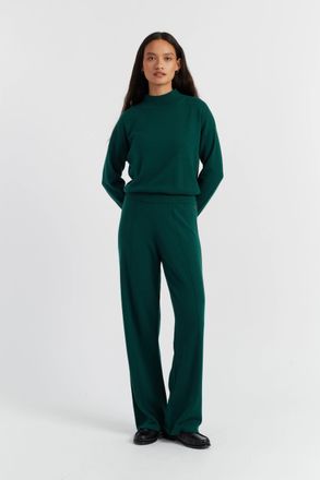 Chinti and Parker Emerald Wool-Cashmere Wide-Leg Track Pants