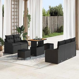 vidaXL Conjunto De Sof&aacute; De Jard&iacute;n 8 Pcs Negro Rat&aacute;n Sint&eacute;tico Vidaxl