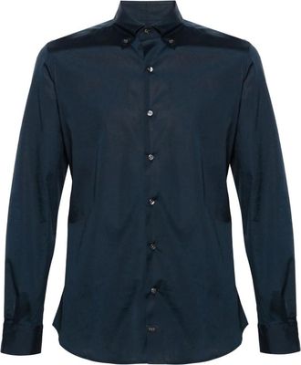 Fay Blauw Katoenmix Poplin Overhemd - Heren - Casual Overhemden - Blauw - M - Katoen - Overhemden