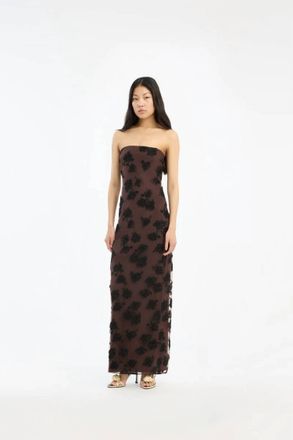 Rotate Beaded Maxi Tube Dress In Brown & Black