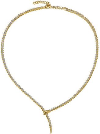Rachel Glauber 14K Gold Plated with Clear Cubic Zirconia Coiled Snake Tennis Chain Necklace
