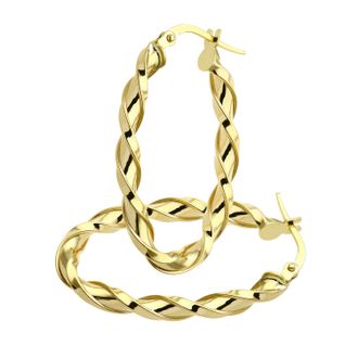 Diamant L'éternel 9ct geelgouden diamantgeslepen ovale hoepeloorbellen met scherpe twist