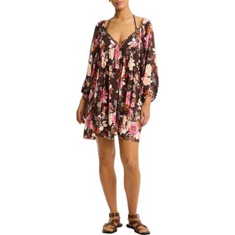 Sea Level Australia Rosewood Boho Balloon Sleeve Cover-Up Minidress in Cocoa at Nordstrom Rack, Size X-Large