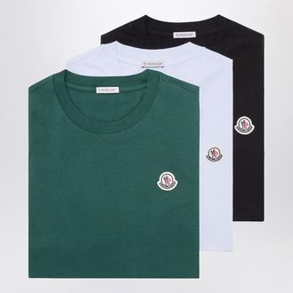 Moncler Set di tre T-shirt in cotone con patch logo