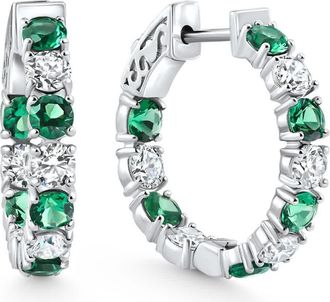 Pompeii3 4 1/2Ct Emerald & Diamond Hoops White or Yellow Gold Lab Grown 1 Tall