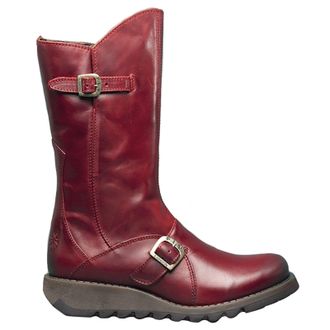 FLY London MES 2 Rug Leather Womens Calf Length Boots - Red - Size:UK 4