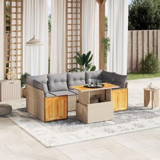 vidaXL Vidaxl - Set Sof&aacute;s De Jard&iacute;n 7 Piezas Y Cojines Rat&aacute;n Sint&eacute;tico Beige