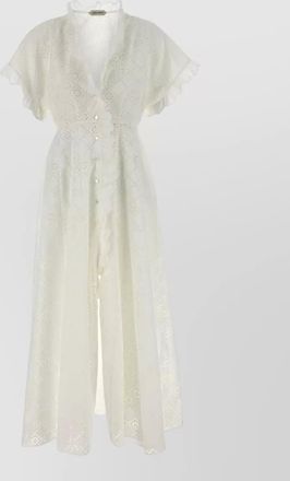 Alberta Ferretti broderie anglaise dress v neckline ruffles