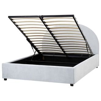 Beliani Cama Con Almacenaje Minimalista De Tela 140 X 200 Cm Azul Claro Vaucluse