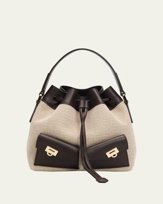Ferragamo Harley Multipocket Bucket Bag in Canvas and Leather