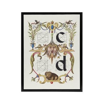 Artery8 Pictoral Letter Guide C & D Calligraphy Framed Canvas Wall Art Print in White | Size: W24 x H32