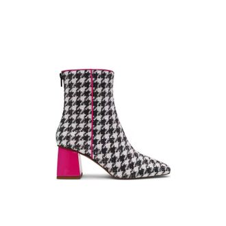 Betsey Johnson Womens Stevie Houndstooth Embellished Heel Booties In Grey