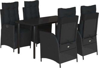 vidaXL Set De Muebles Jard&iacute;n 5 Pzas Con Cojines Rat&aacute;n Sint&eacute;tico Negro Vidaxl