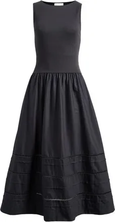 Reformation Idelle Fit & Flare Stretch Organic Cotton Midi Dress in Black at Nordstrom, Size Small