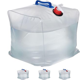 Relaxdays 12 Bidones Plegables 20l, Garrafas Agua Con Grifo Y 2 Asas, Sin Bpa, Aptos Para Alimentos, Transparente