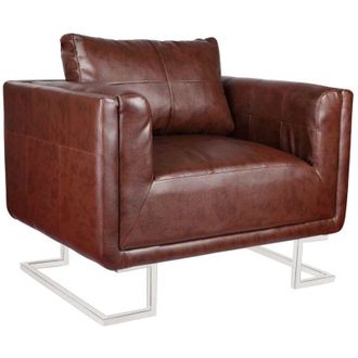 vidaXL Vidaxl - Sill&oacute;n Cubo Con Patas Cromadas Y Cuero Artificial Marr&oacute;n
