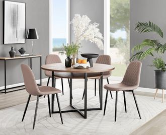 Furniturebox Adley Brown Wood Storage Dining Table & 4 Corona Black Leg Chairs in Beige