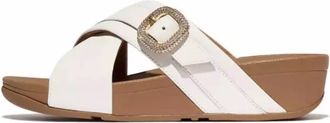 FitFlop Womens Lulu Buckle Leather Cross Slide Sandals In Urban White