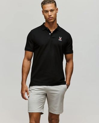 Psycho Bunny Mens Mischief Bunny Pique Polo 001 BLACK / XXXL