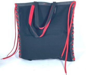 Christian Louboutin Black Red Color Canvas Shoulder Bag Tote Bag (Pre-Owned)