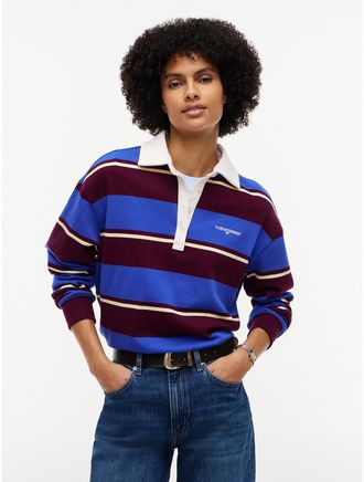 Tommy Hilfiger Womens Tommy Jeans Relaxed Rugby Sweatshirt - Noble Blue / Stripe - XS