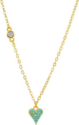 Savvy Cie Jewels GOLD PLATED OVER STERLING SILVER.925 TURQUOISE PAVE HEART PENDANT WHITE CZ ACCENT NECKLACE