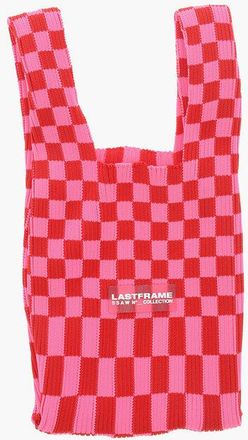 Lastframe Checked Knitted Tote Bag with Faux Leather Shoulder Strap size Unica
