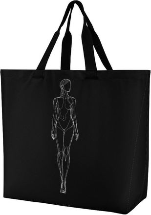 Generic Silhouette of Full Body Woman Reusable Shopping Bags One Shoulder Grocery Tote Bag Waterproof Big Purse for Work Travel