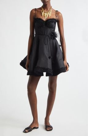 Zimmermann Kindred Spirit Luna Ruffle Linen & Silk Minidress in Black at Nordstrom, Size 0P