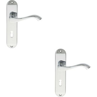Loops 2x PAIR Curved Handle on Chamfered Lock Backplate 180 x 40mm Polished Chrome