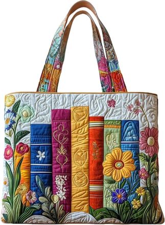 Generic Vintage Quilted Tote Bag,Cute Animals Print Cotton Shoulder Bag,Canvas Book Print Shoulder Bags for Vacation Shopping