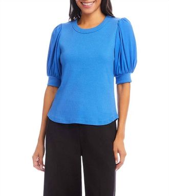 Karen Kane Camryn Contrast Puff Sleeve Top In Cornflower Blue