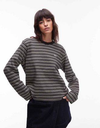 Obey Dorothy - T-shirt nera a maniche lunghe a righe-Nero