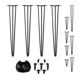 Relaxdays Relaxdays - Pack 4 Patas Horquilla Para Mesas, Muebles, Hairpin Legs, 3 Barras Met&aacute;licas, Acero Y Goma, 71 Cm Alto, Negro