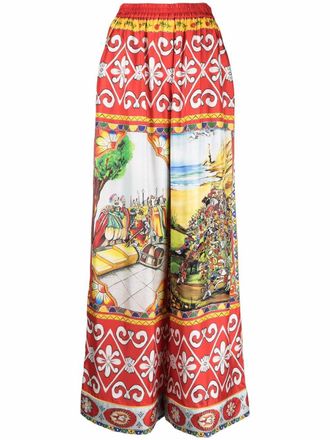 Dolce & Gabbana Carretto-print silk wide-leg trousers - women - Silk - 50 - Red