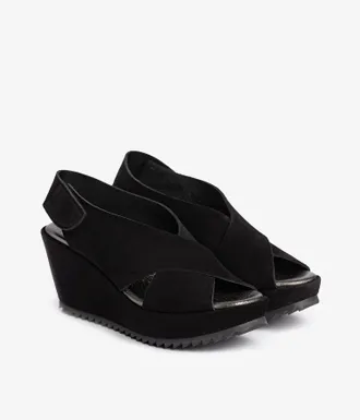Pedro Garcia Criss-cross wedge sandal in black suede | Federica | Essentials collection | PEDRO GARCIA