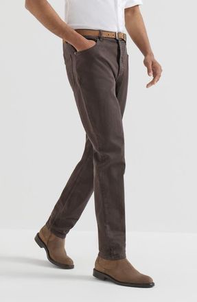 Brunello Cucinelli Garment-dyed comfort lightweight denim traditional fit five-pocket trousers in Brown at Nordstrom, Size 50 It