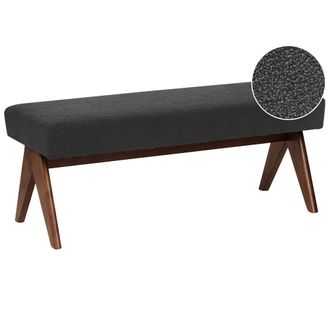 Beliani Banco De Cama Asiento De Entrada De Boucl&eacute; Patas De Madera Negro Y Marr&oacute;n Oscuro Tamre