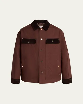 Casablanca Mens Cotton Monogram Corduroy-Trim Shirt Jacket
