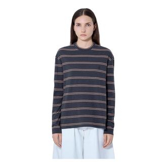 Jil Sander Tops, Dames, Grijs, M, Katoen, Gestreept T-shirt met lange mouwen
