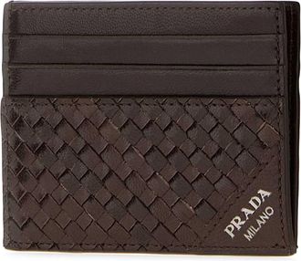 Prada Mens Intrecciato Leather Card Case Brown Cases