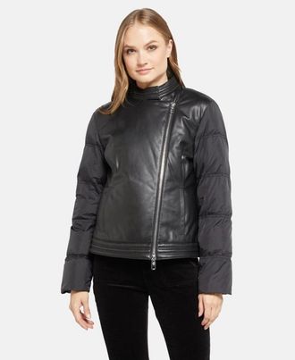 Emporio Armani Womens Hybrid Leather Caban Jacket Black Clothing > Coats &