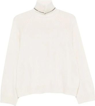 Brunello Cucinelli Pullover met col - Dames - Coltruien - Wit - XS - Truien & Vesten