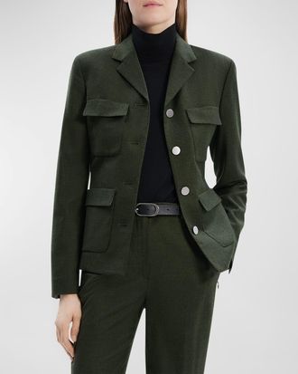 Theory Wool Flannel Tailored Military Jacket
