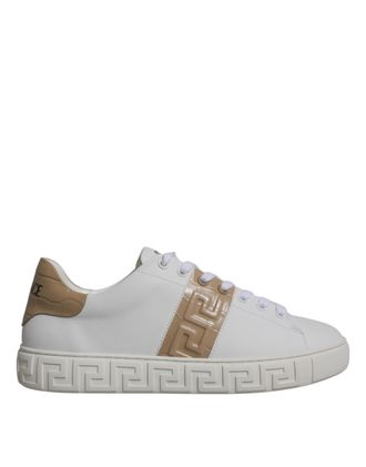 Versace Witte Bruine Greca Print TPU Lage Sneakers voor Mannen